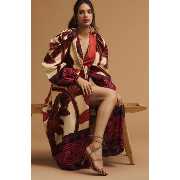 Anthropologie x Eugenia Fernandez V-Neck‎ Long-Sleeve Printed Midi Dress Small - Picture 1 of 10